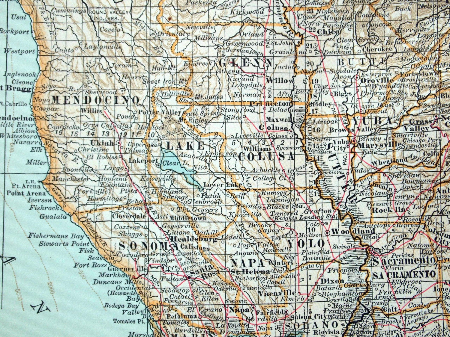 1903 Antique Map Of Northern California With Insets Of San