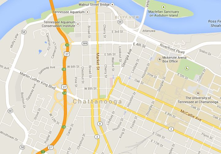 34 Map Of Downtown Chattanooga Maps Database Source