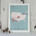 A3 Route 66 Map Print Wood Frame White