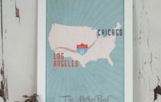 A3 Route 66 Map Print Wood Frame White