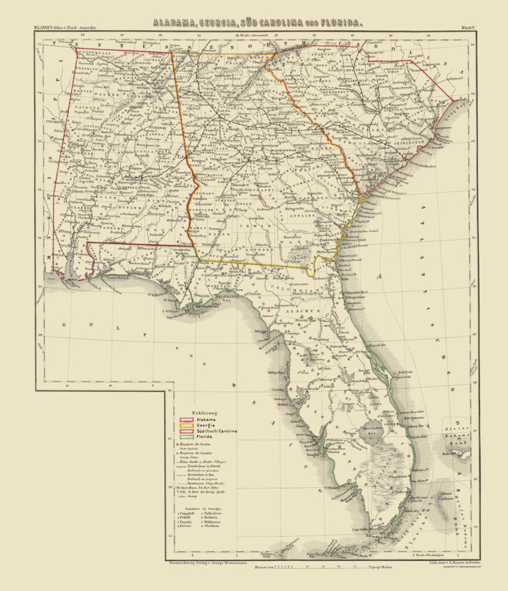 Map Of Alabama, Florida Georgia And South Carolina