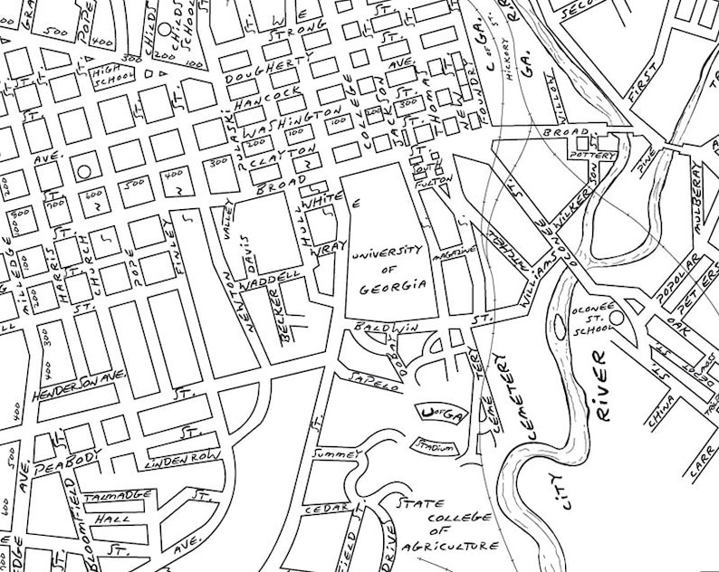 Athens GA 1930 Printable Vintage City Map With Street Names Etsy