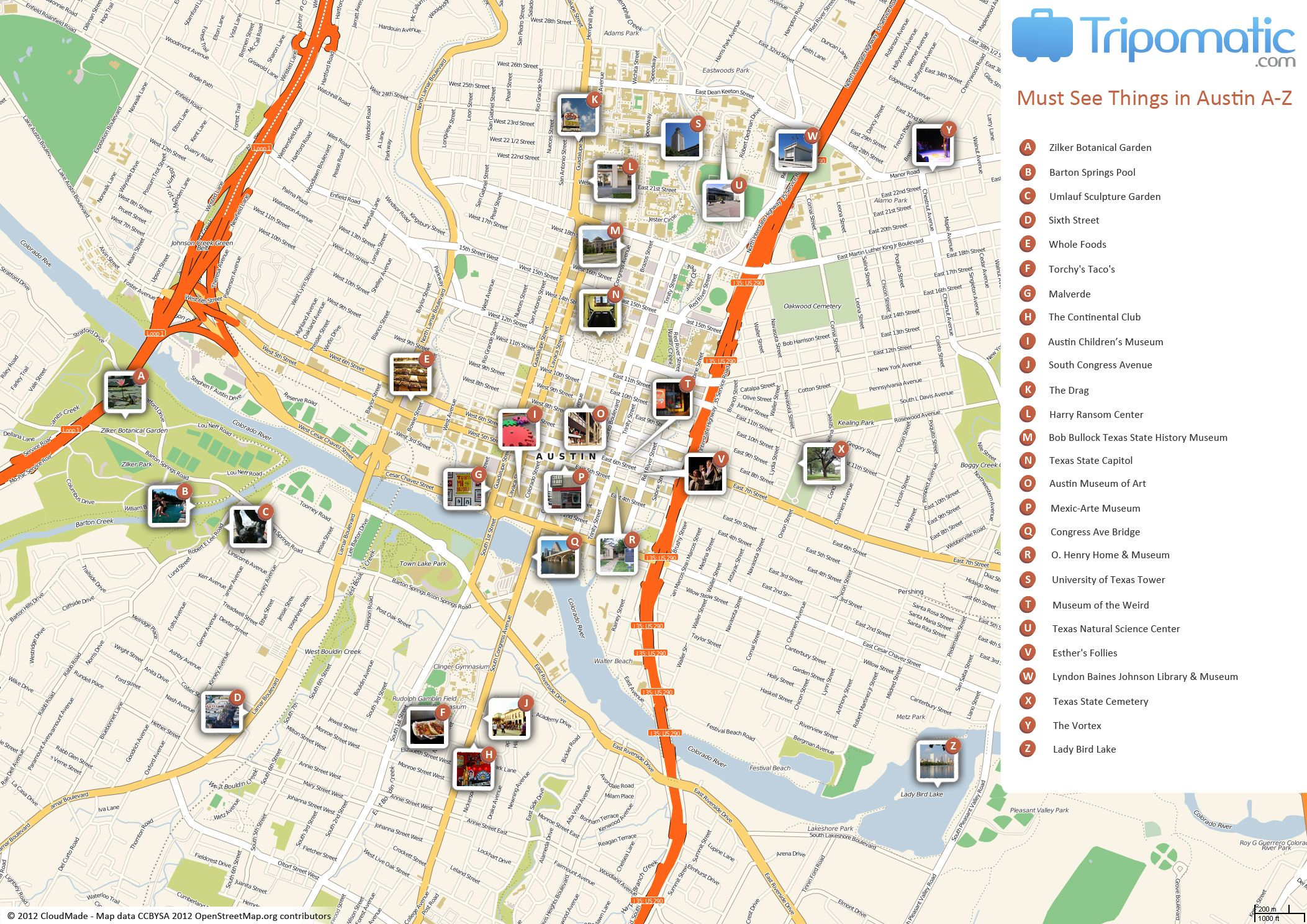 Austin Printable Tourist Map Tourist Map Austin Map Austin City Map