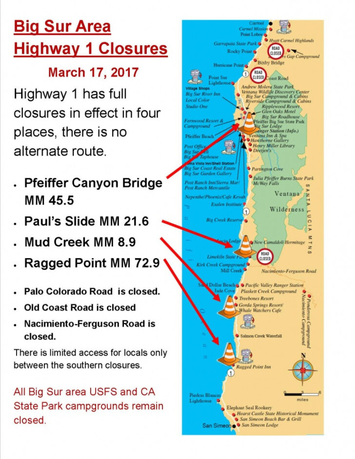 California Highway 1 Closures Map