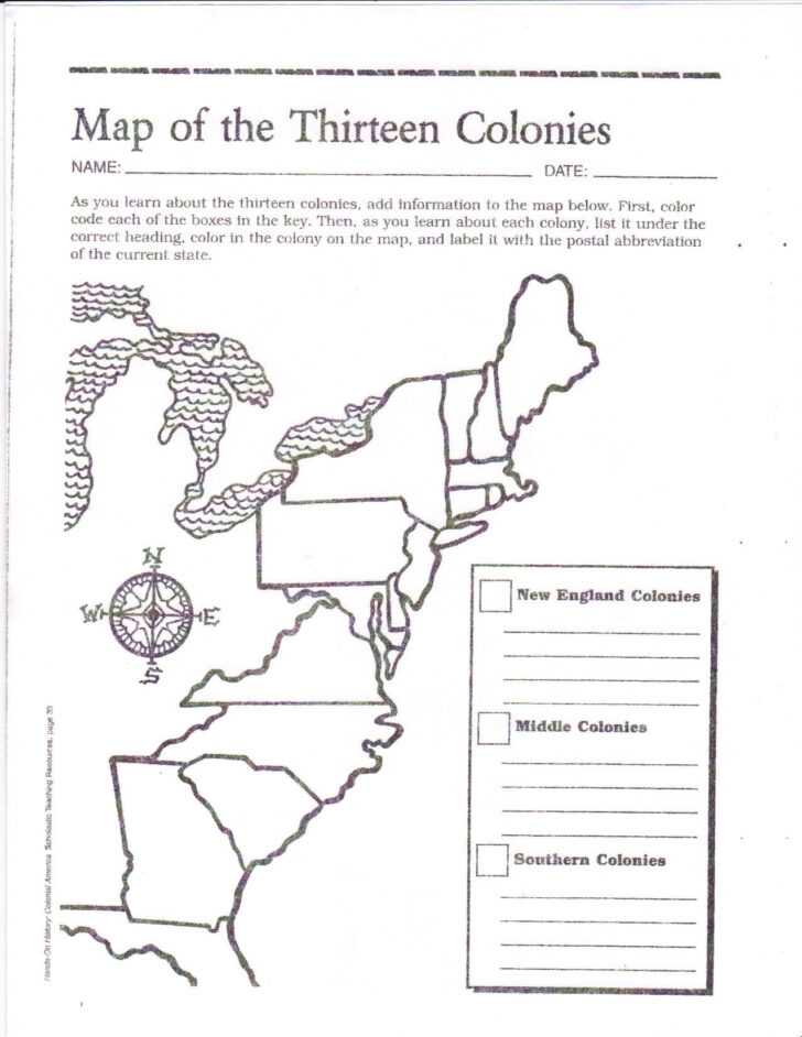 Printable 13 Colonies Map Quiz (Pdf)