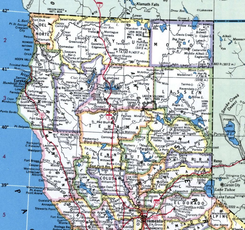 Calif Border North Free Print Map Map Of Northern California Coast 