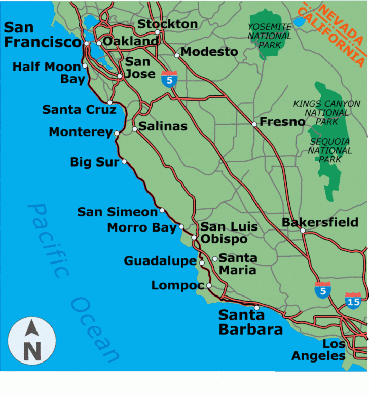 Road Map Of California Coast