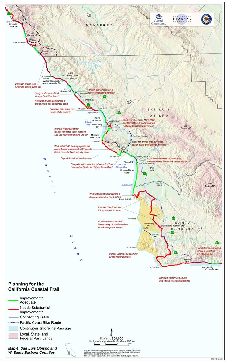 California Coastal Trail Pacific Coast Bike Route Map California 