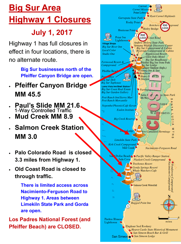 Map Of Hwy 1california Highway 1 Closures Map  Wells Printable Map