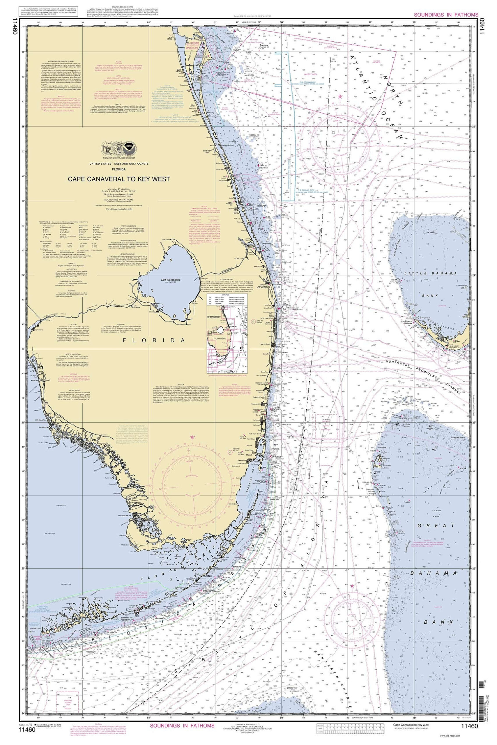 Cape Canaveral To Key West 2012 Nautical Map Florida Palm Etsy