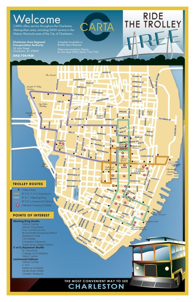 CARTA Trolley Free Service Downtown Charleston Vacation 