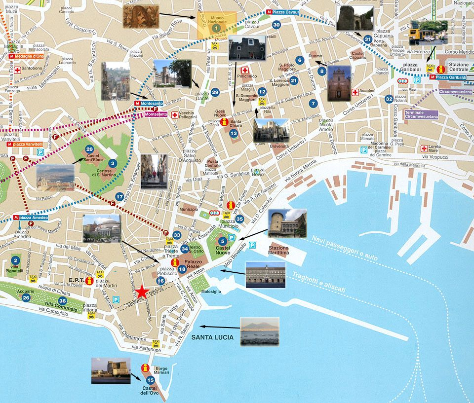 Carte De Naples Sites Touristiques Napoli Napoli Italia Mappa