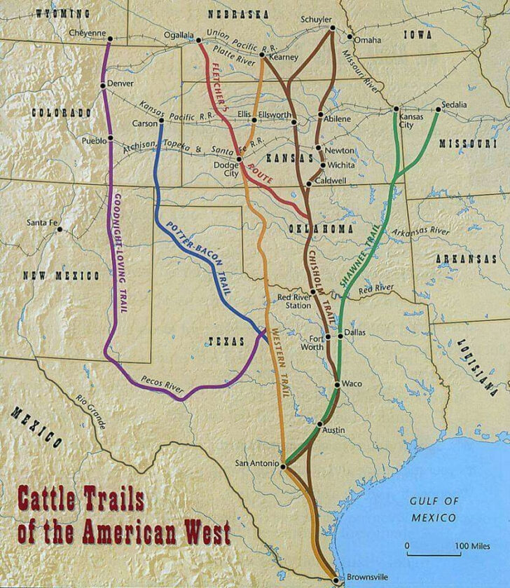Texas Cattle Trails Map