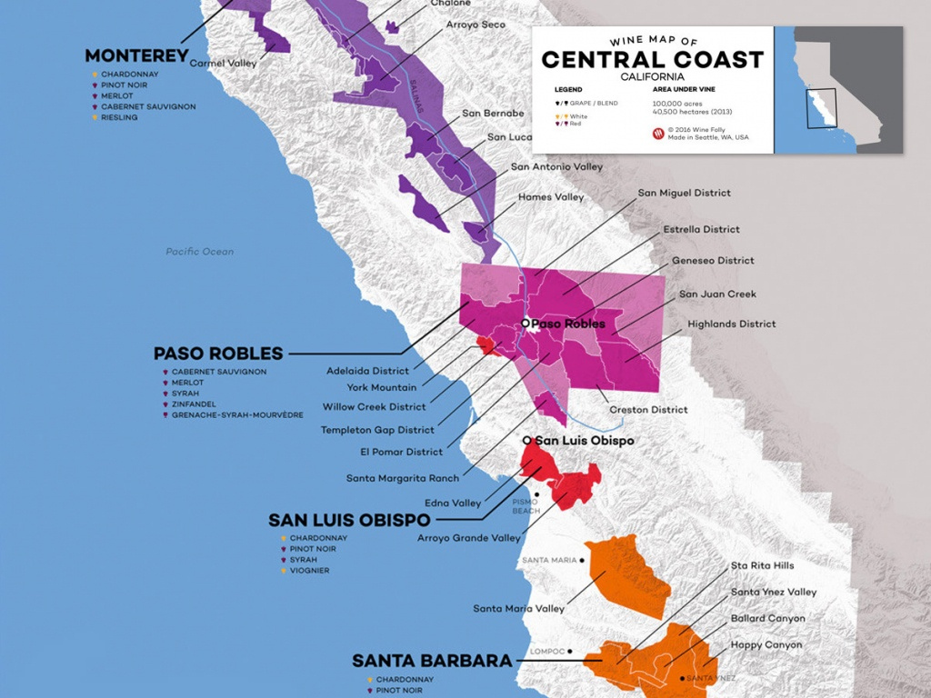 Central Coast Wine The Varieties And Regions Wine Folly California 
