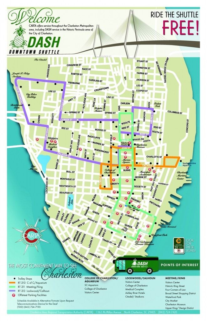 Charleston SC Dash Shuttle Map Charleston Travel Charleston Sc 