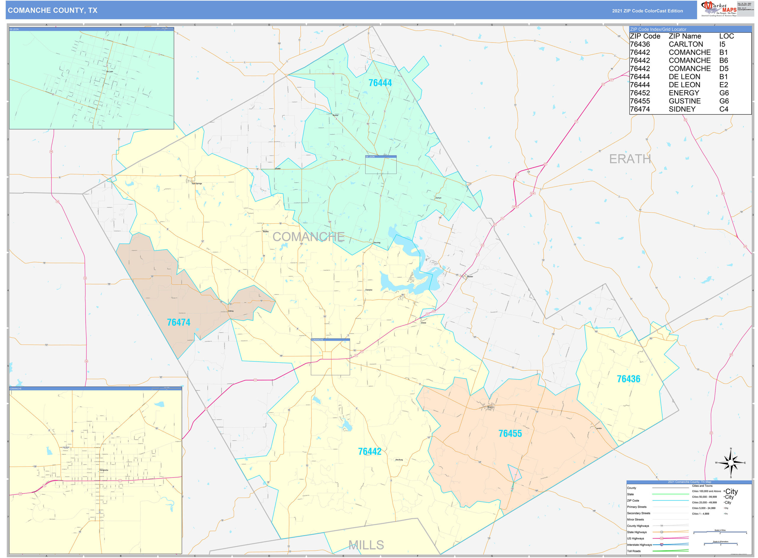 Comanche County TX Wall Map Color Cast Style By MarketMAPS