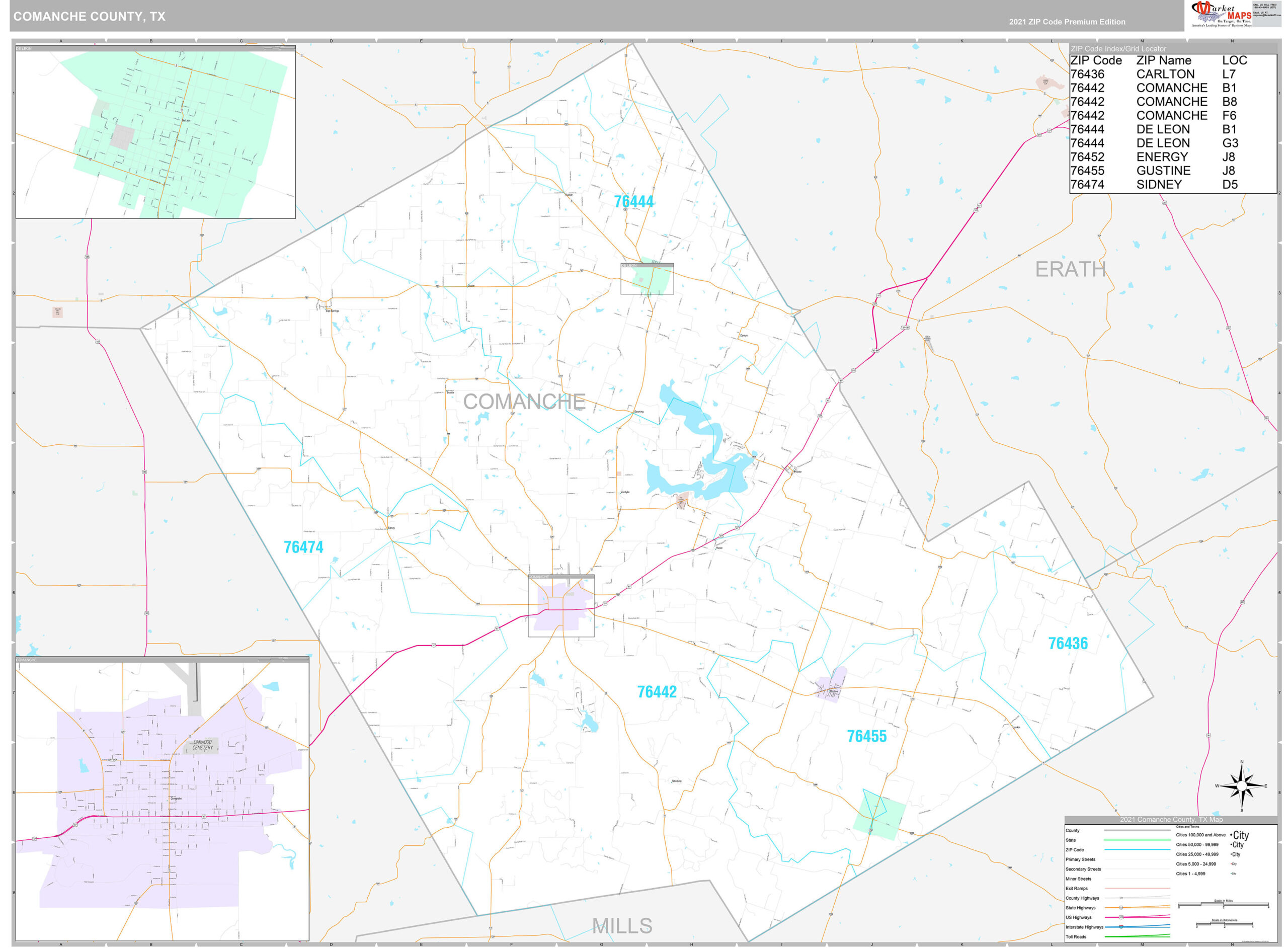 Comanche County TX Wall Map Premium Style By MarketMAPS MapSales