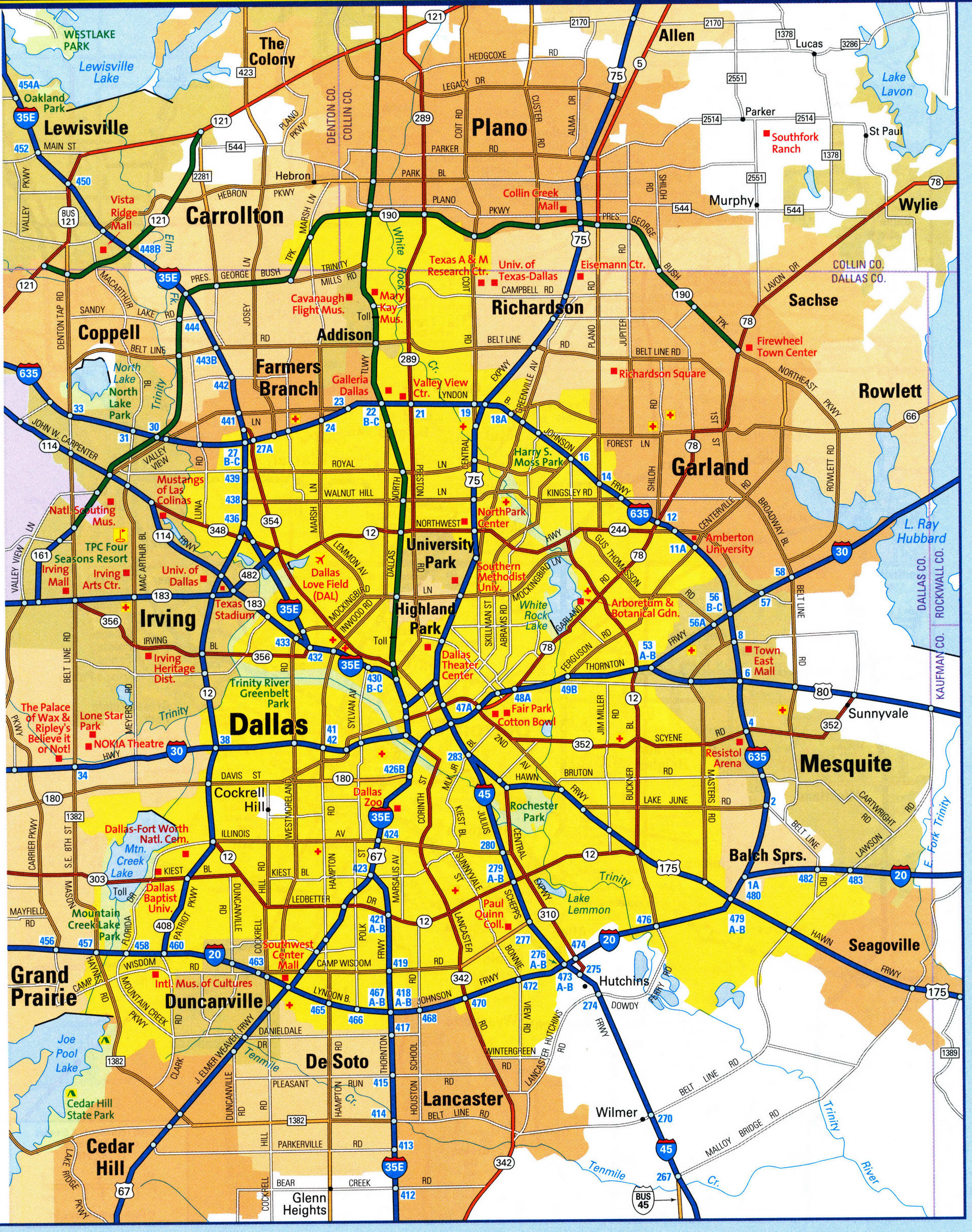 Dallas TX City Map Free Printable Detailed Map Of Dallas City Texas 