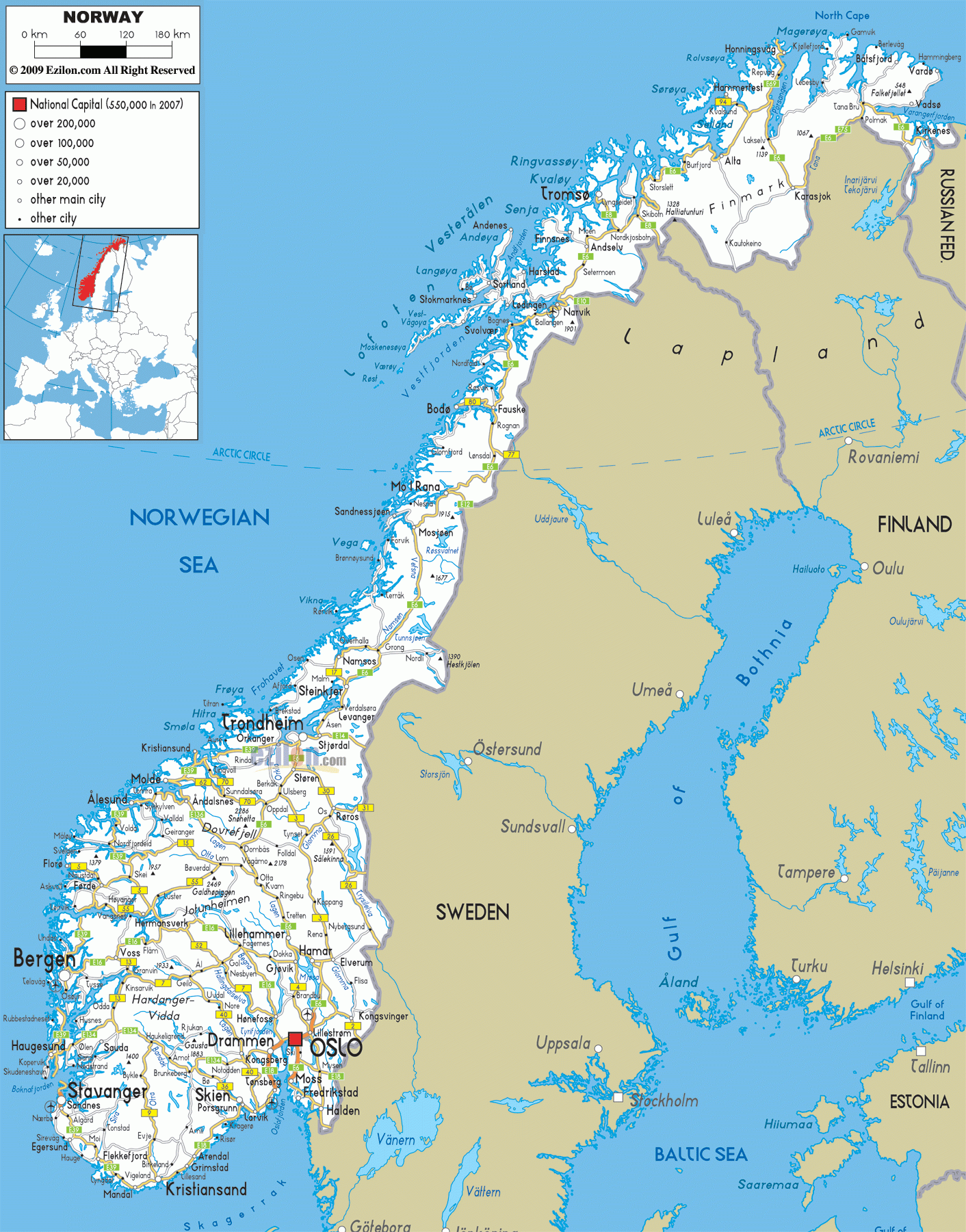 Detailed Clear Large Road Map Of Norway Ezilon Maps