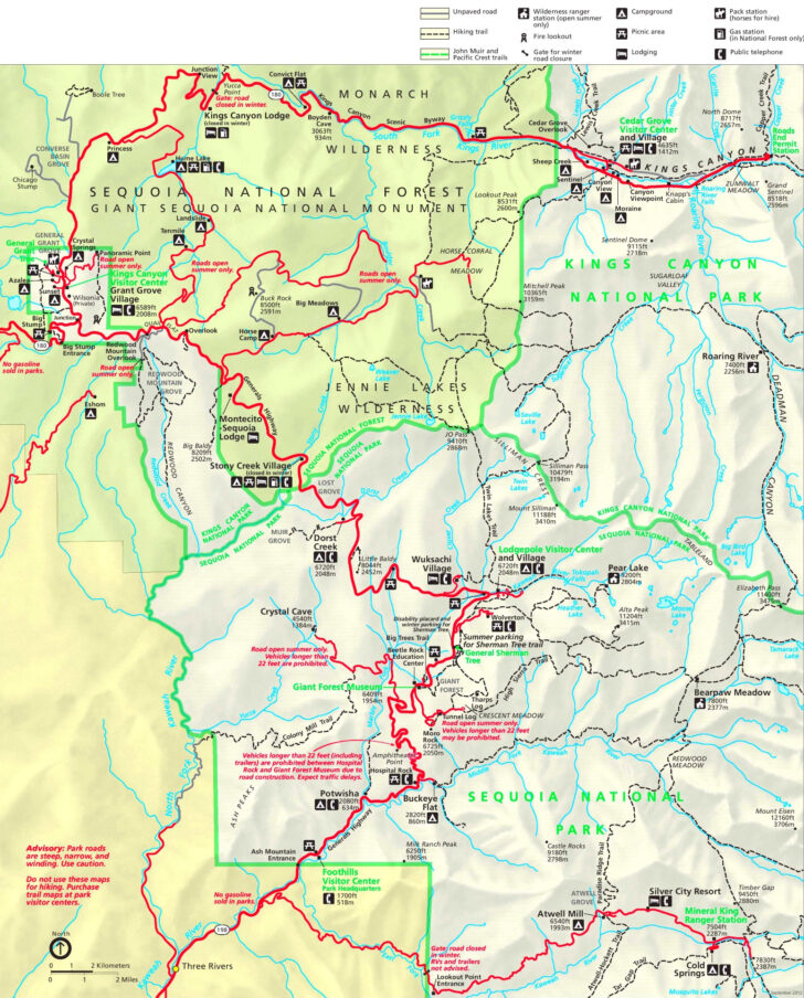 Sequoia National Park Map Of California