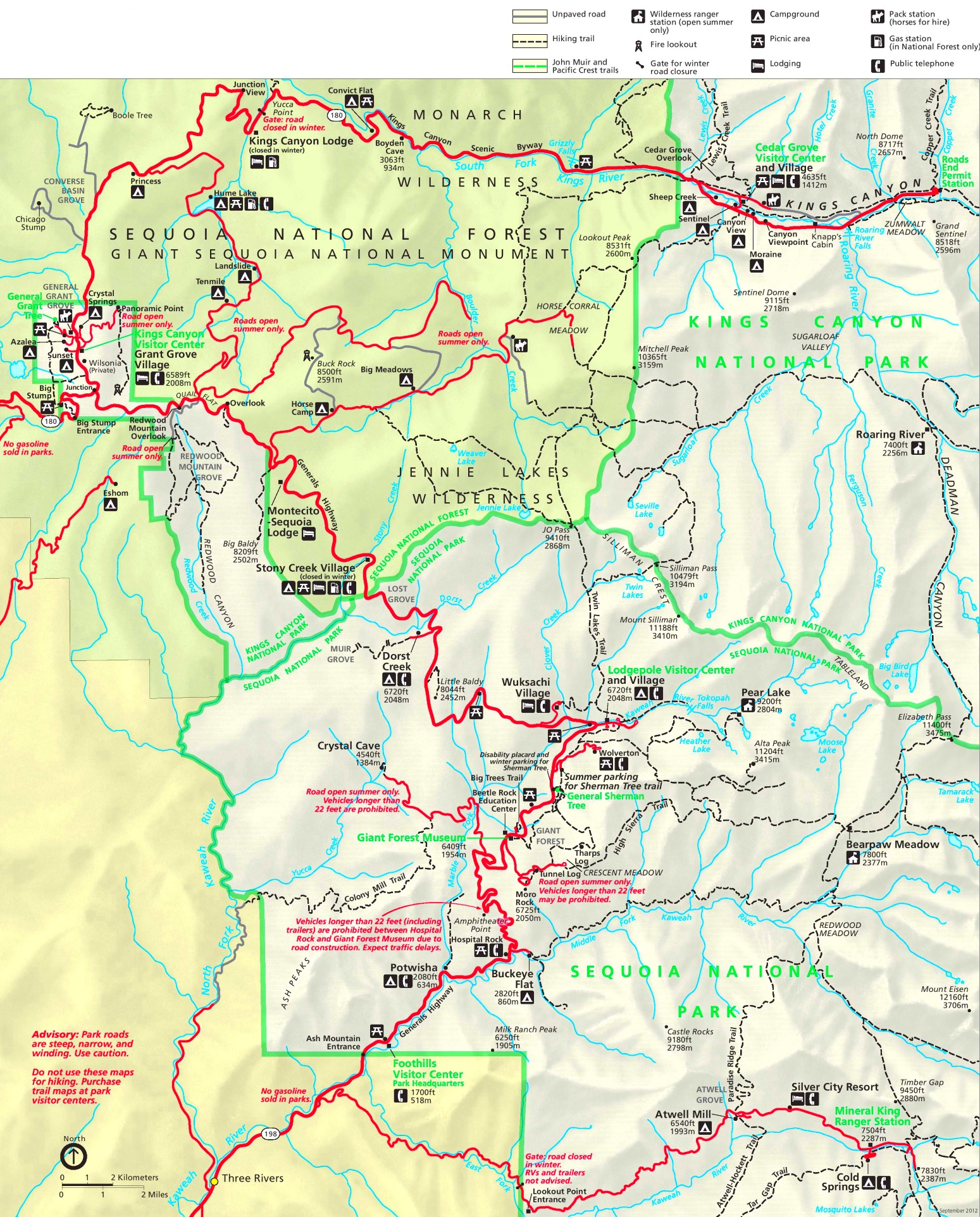 Detailed Map Of Kings Canyon And Sequoia National Parks