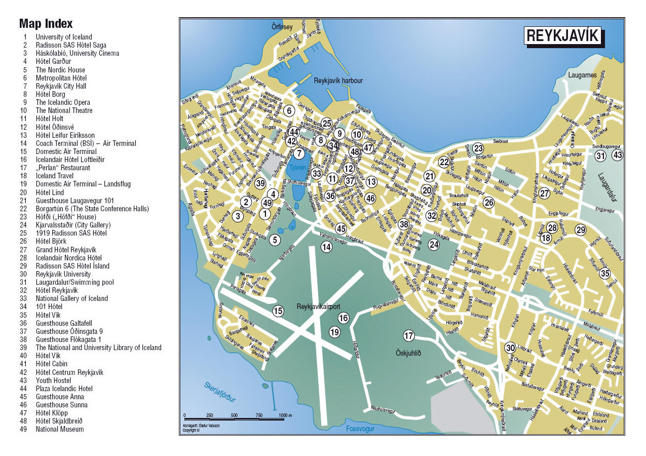 Detailed Tourist Map Of Central Part Of Reykjavik City Vidiani 