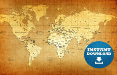 Digital Modern Vintage Map Printable Download Vintage Style World Map