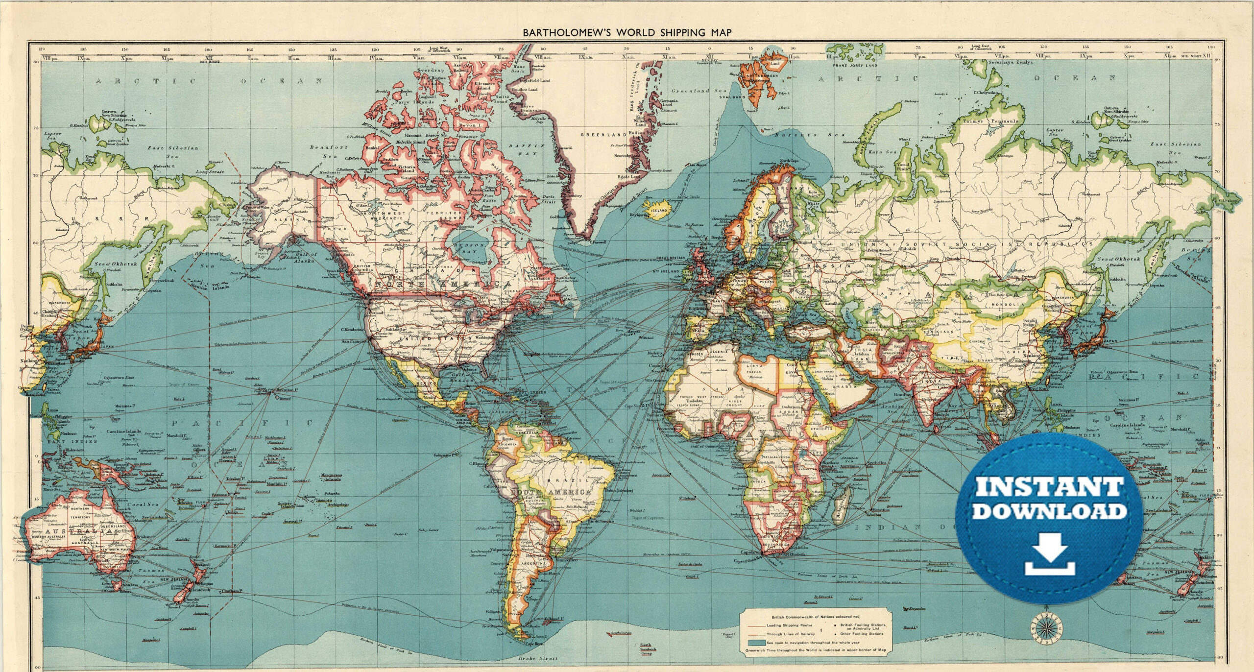 Digital Old World Map Printable Download Vintage World Map PRINTABLE 