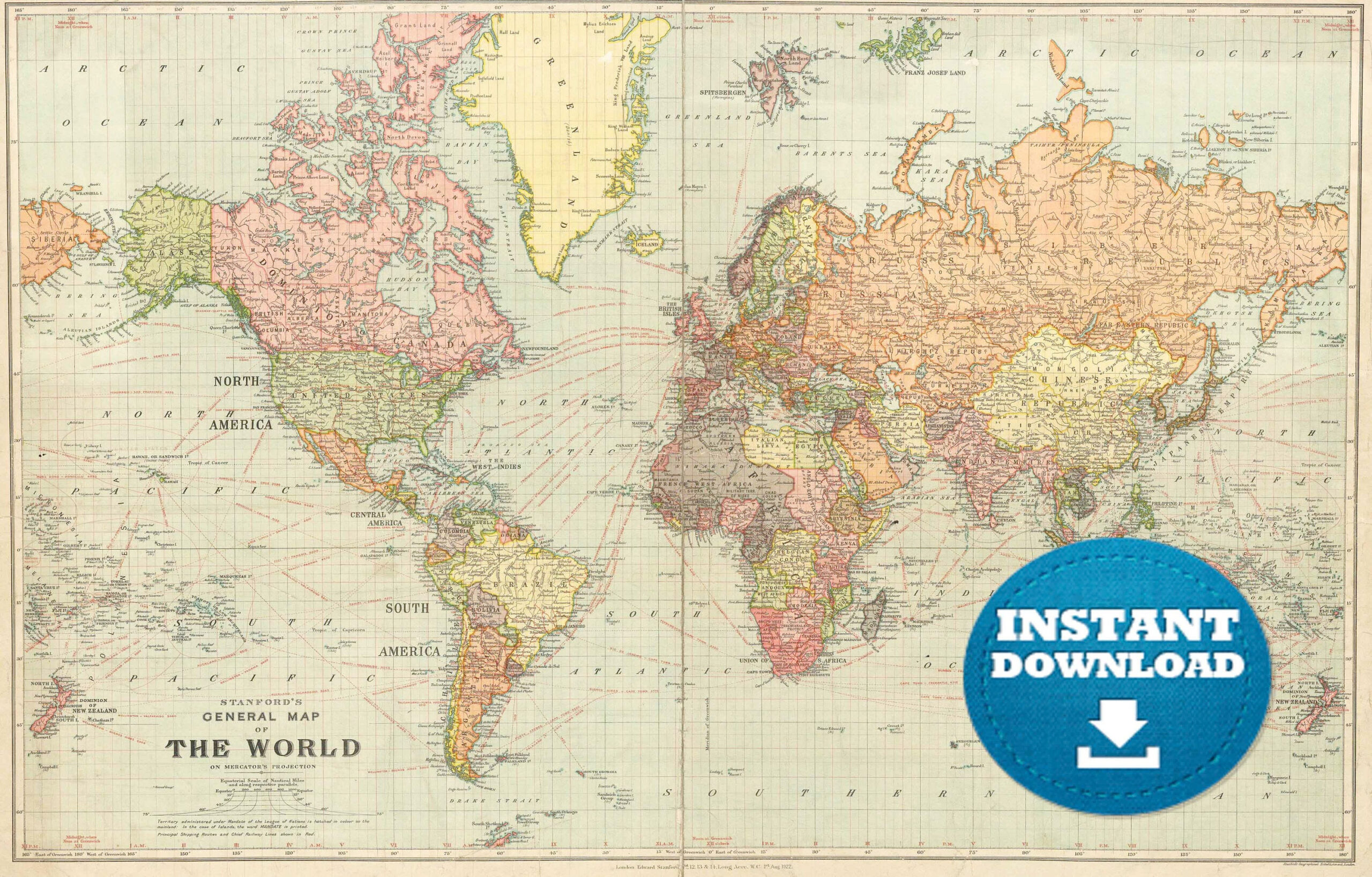 Digital Old World Map Printable Download Vintage World Map PRINTABLE 