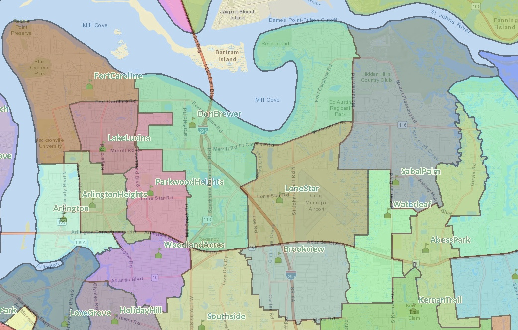 Elementary School Zone Boundary Map For Northeast Jacksonville FL 