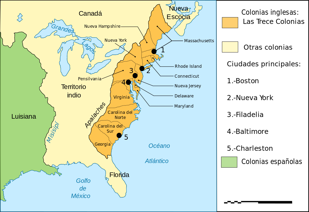 File Map Thirteen Colonies 1775 es svg Wikipedia