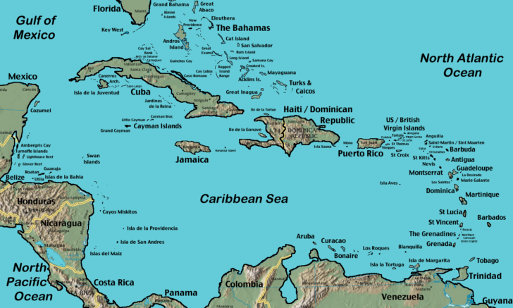 Florida, South America And Caribbean Islands Map