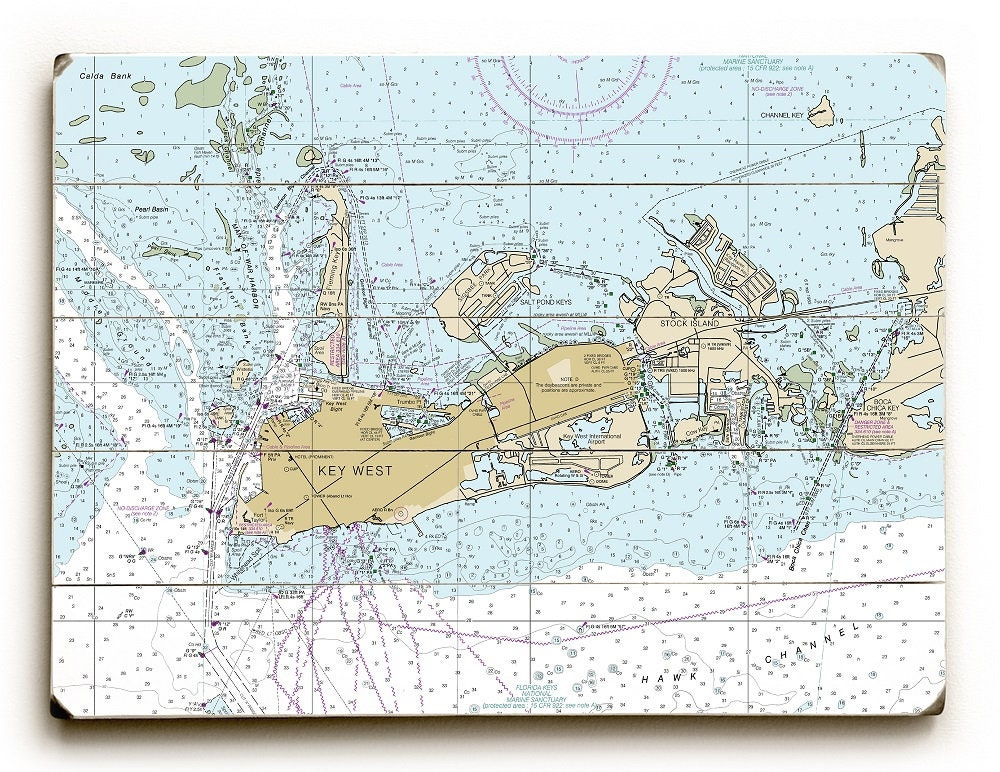 FL Key West FL Nautical Chart Sign Florida Keys Map Wall Etsy