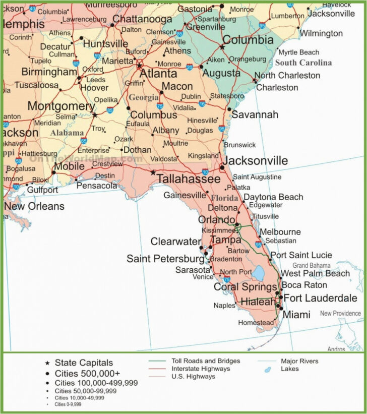 Road Map For Alabama, Florida Georgia