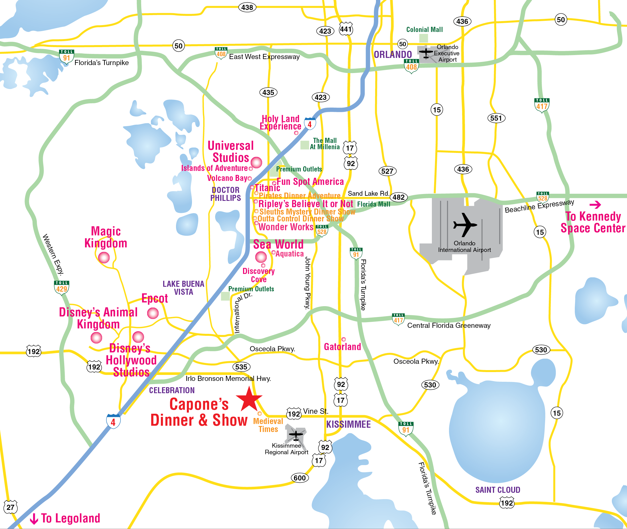 Florida Theme Parks Map Cities And Towns Map