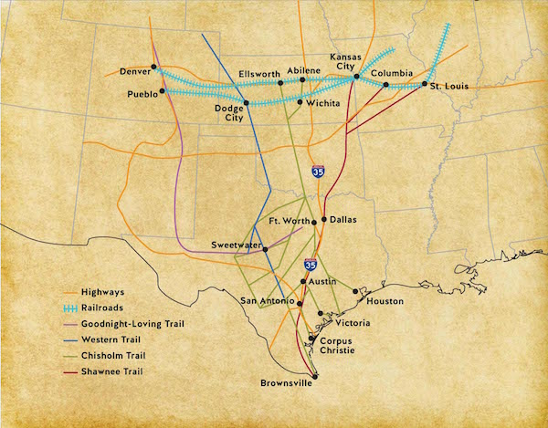 Fort Worth Cattle Drive Route