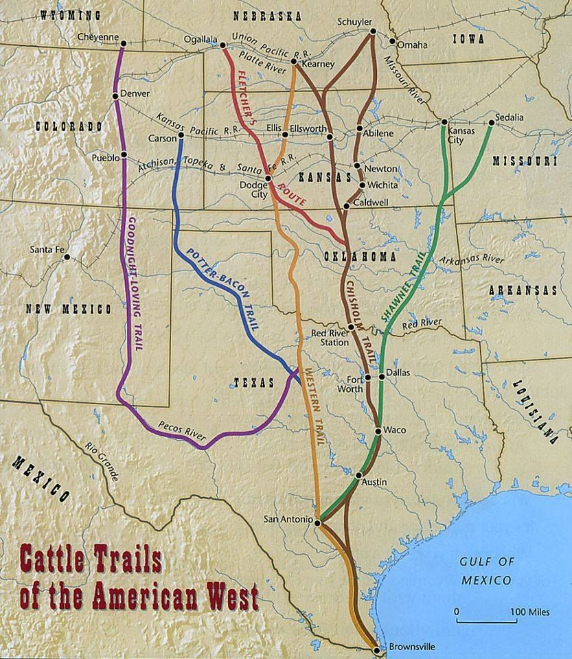 Found This 1870 Map Of The Cattle Trails Of The West Cattle Trails 