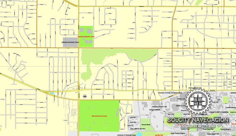 Gainesville Florida US Printable Vector Street City Plan Map Full 