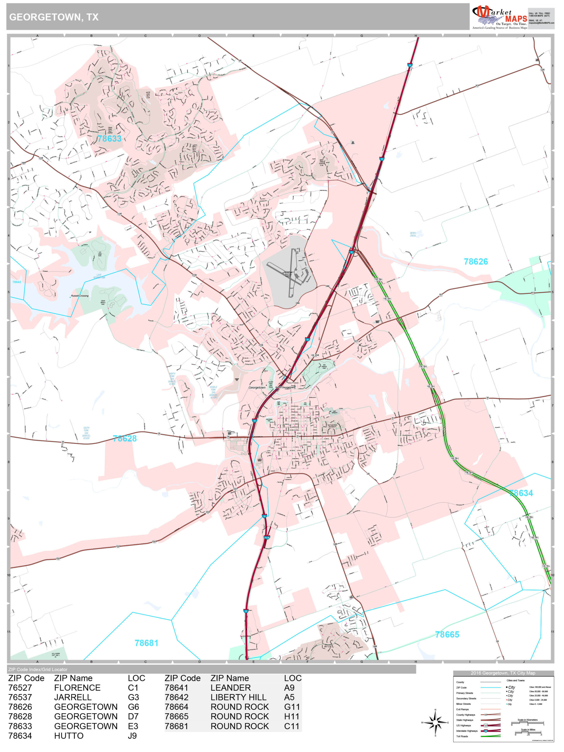 Georgetown Texas Wall Map Premium Style By MarketMAPS