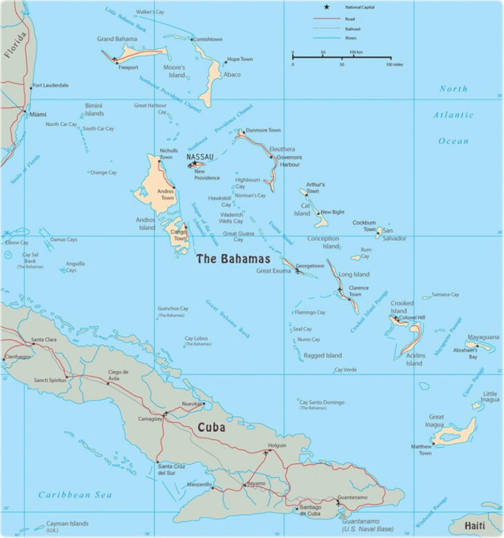 Printable Florida And Bahamas Map With Scale