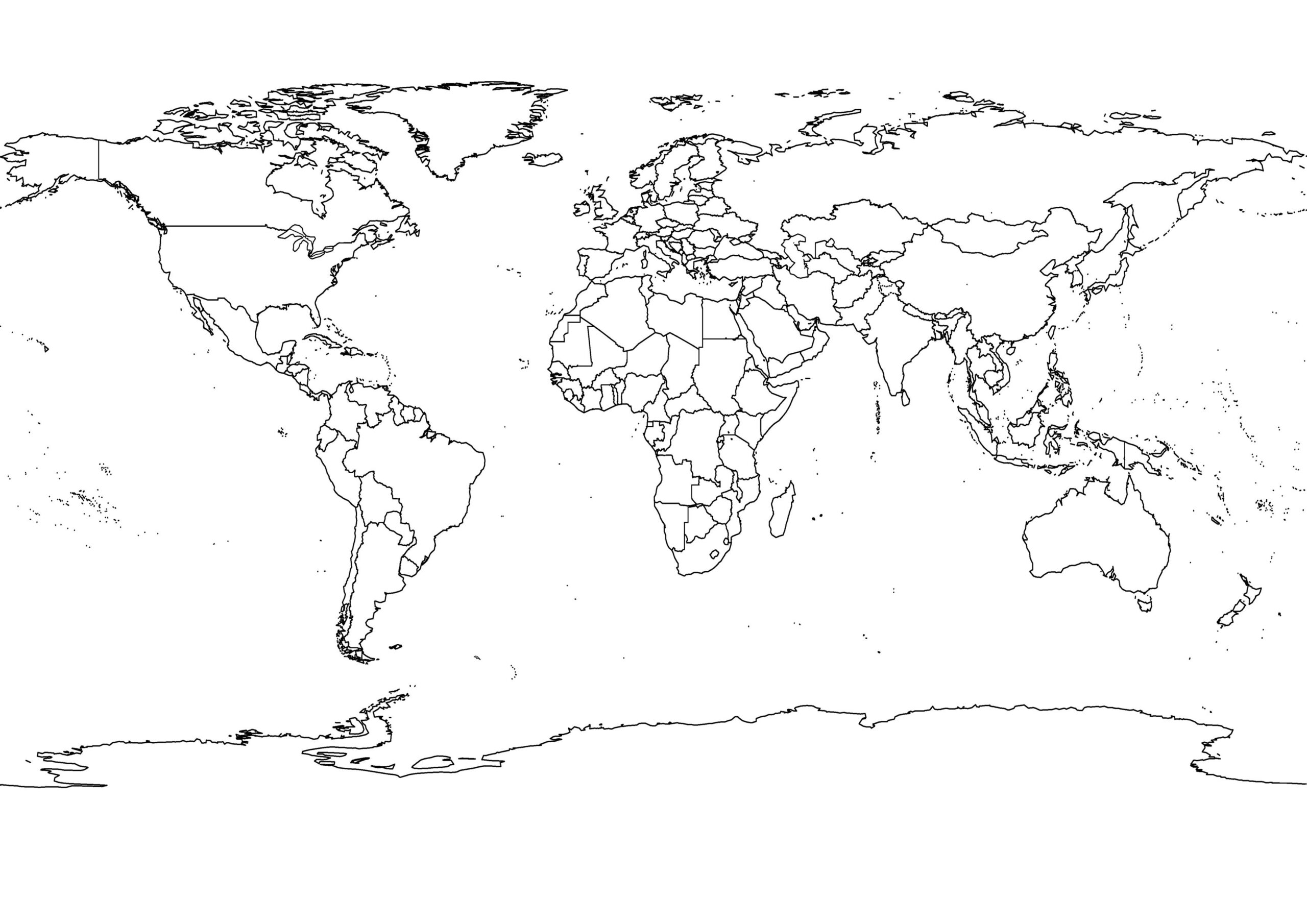 High res World Map Political Outlines Black And White World Map 