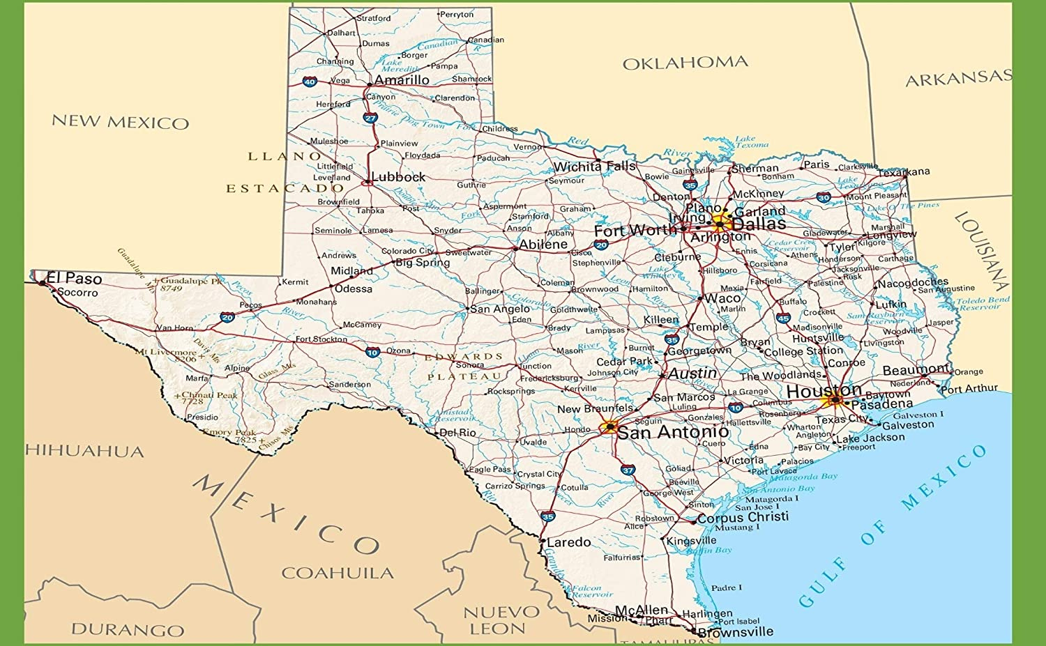 Highway Map Of Oklahoma And Texas