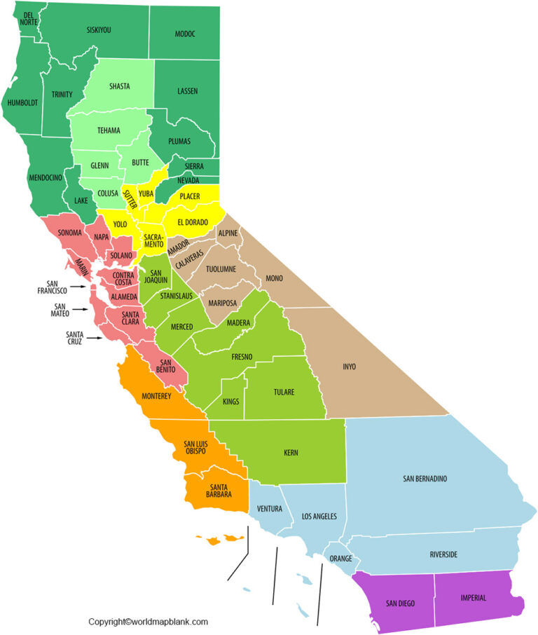 Labeled Map Of California With Capital Cities