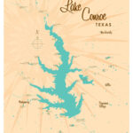 Lake Conroe Texas Map Vintage Style Art Print By Lakebound 9 X 12