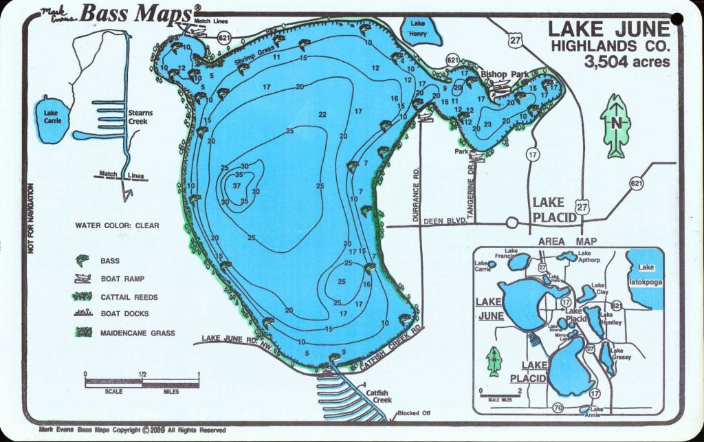 Lakes Placid June Bass Map 2 Sided Map Mark Evans Maps Lake 
