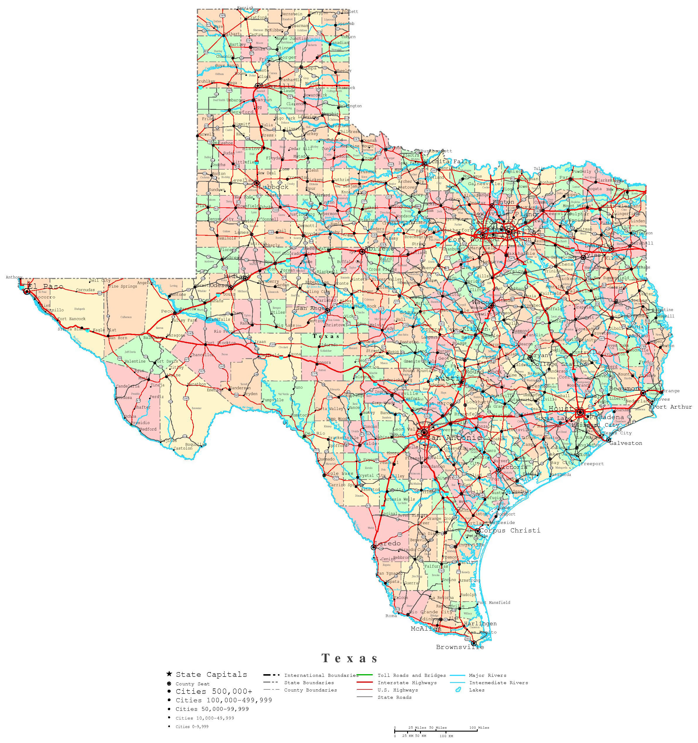 Large Detailed Administrative Map Of Texas State With Roads Highways 