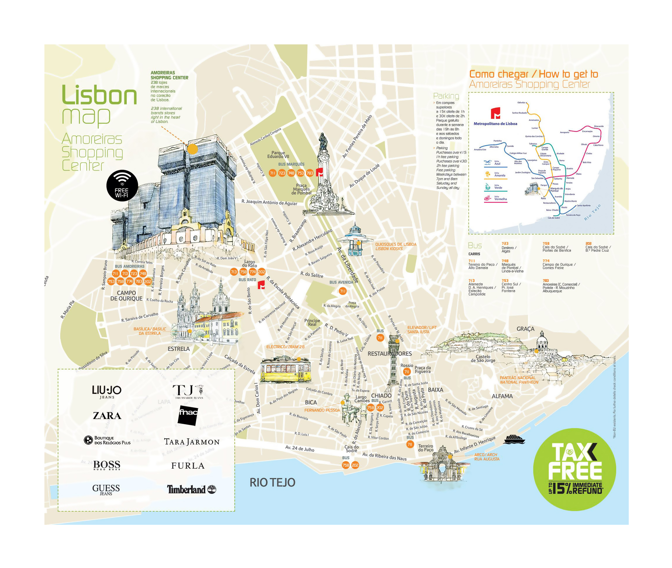 Large Detailed Lisbon City Travel Map Lisbon Portugal Europe 