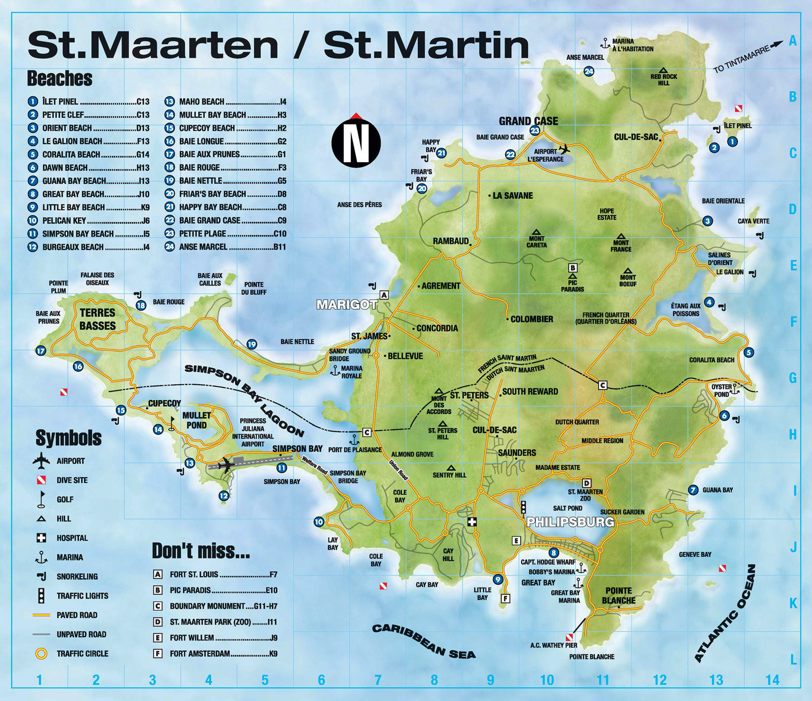 Large Detailed Road And Physical Map Of St Maarten St Maarten Large 