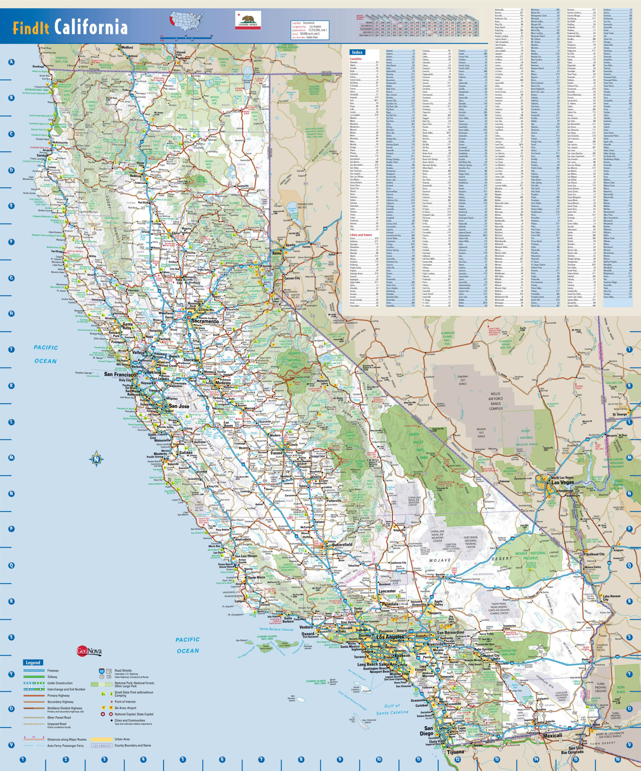 Large Detailed Road Map Of California State California State Large 