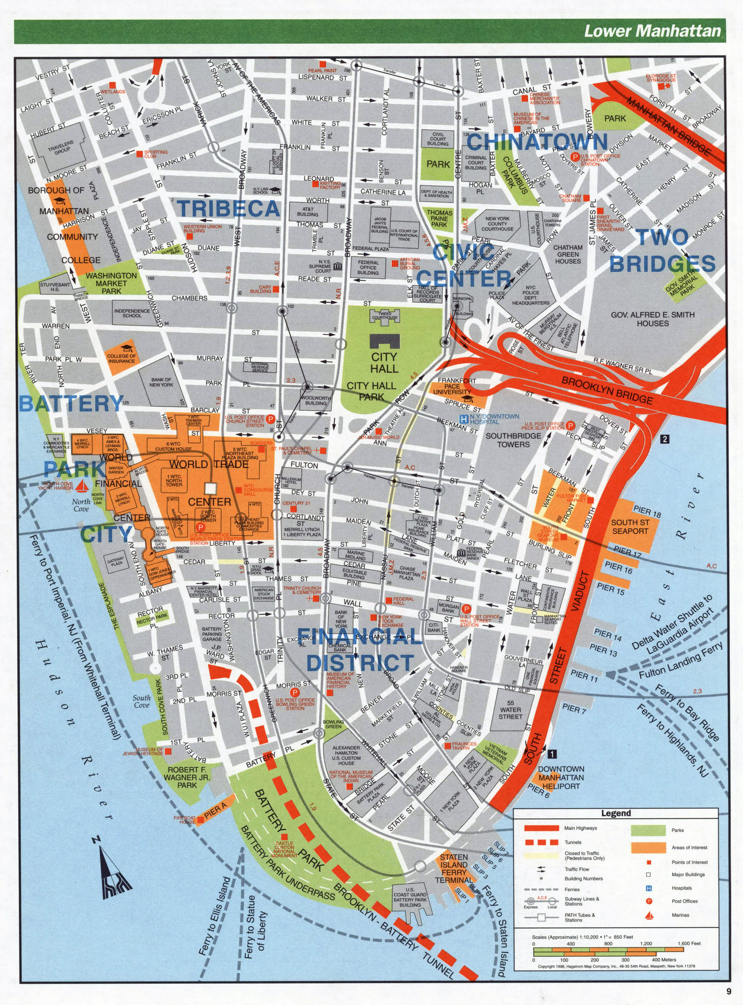 Large Detailed Road Map Of Lower Manhattan NYC Vidiani Maps Of 